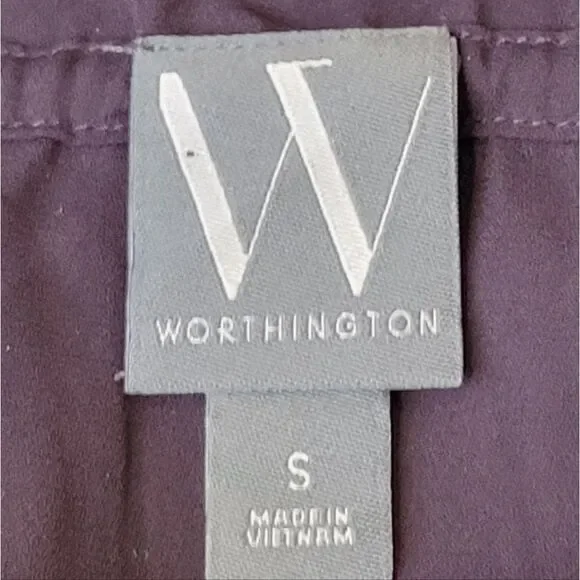 Worthington Deep Purple Split Ruffle Neck Elastic Smocking Raglan Blouse Size S - Picture 6 of 7